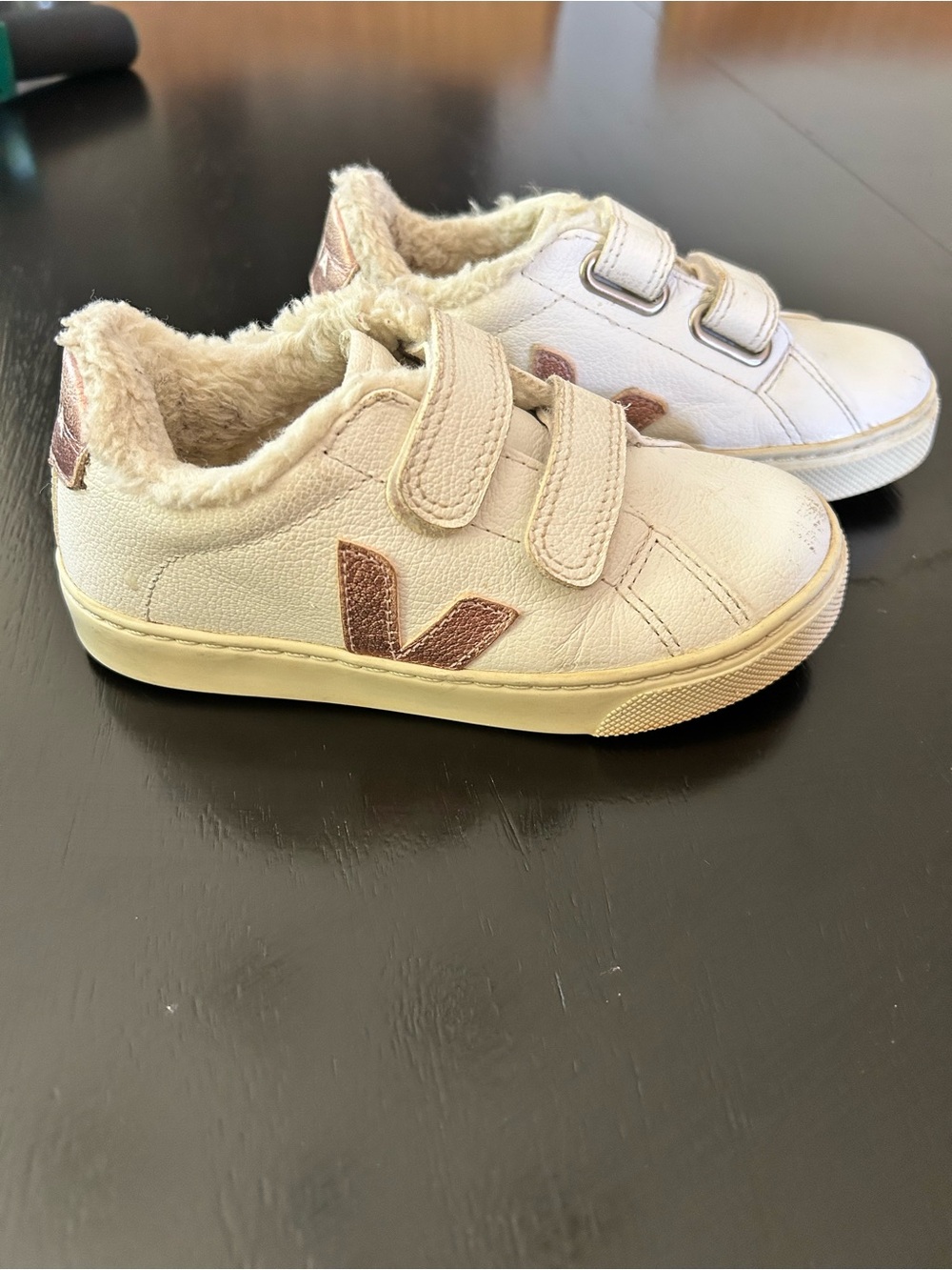 Veja Kids Cream Sneakers with Rose-Gold V Accent